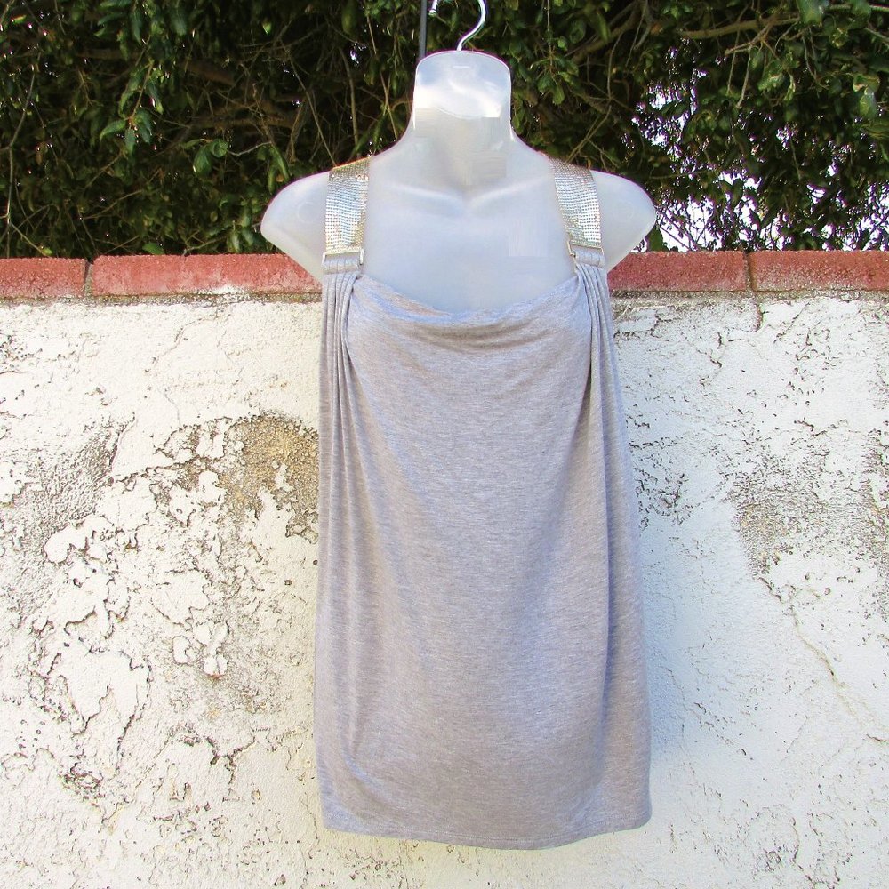 MICHAEL Michael Kors gray knit gold mesh top M
